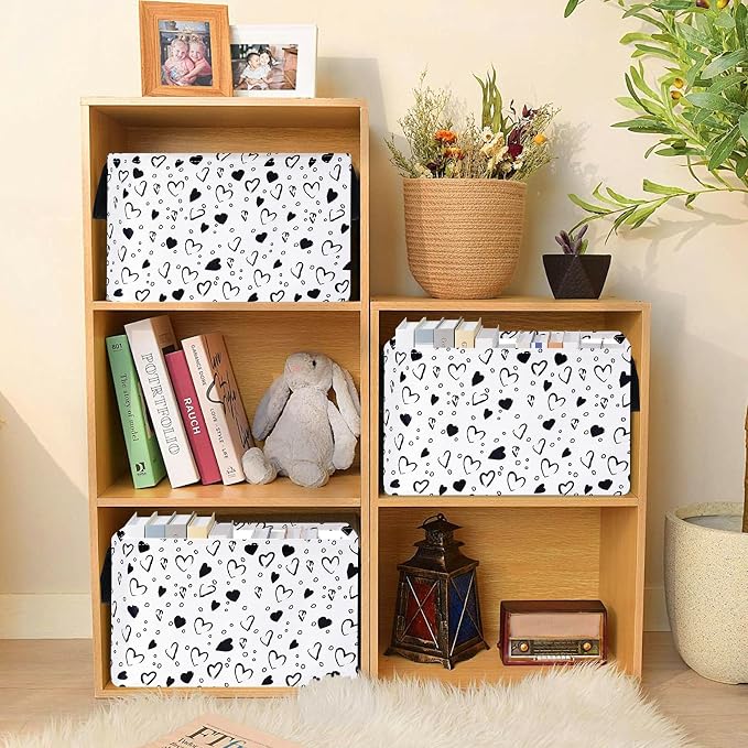 MAIZMZ Girls Empty Gift Basket Heart Print Storage Cube for Women, Closet Shelf Organizer Bins with Handles Nursery hamper Kids Toys Books Box Room Deco - Image 5