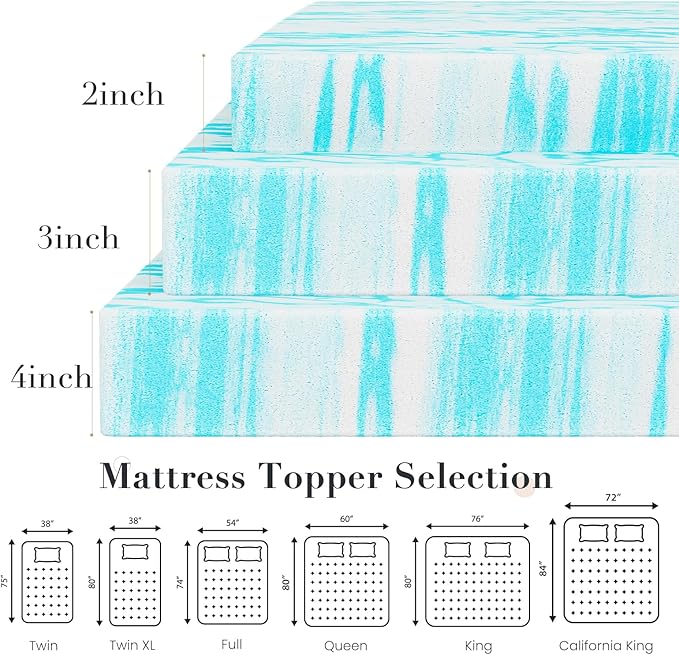 OLIXIS Gel Memory Foam Mattress Topper, Twin 2 Inch, Cooling Gel Infused Soft Comfy Breathable, Pressure-Relieving, CertiPUR-US Certified