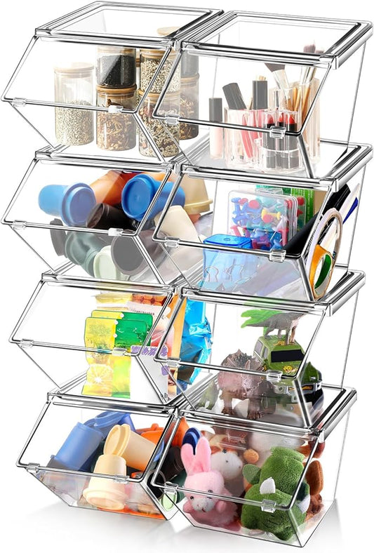 Yerliker 8 Pcs Clear Plastic Storage Bins with Lids Large Stackable Pantry Storage Organizer Bins Kitchen Organization Cabinet Organizers Ideal Containers for Fridge Kitchen abinets Bathroom