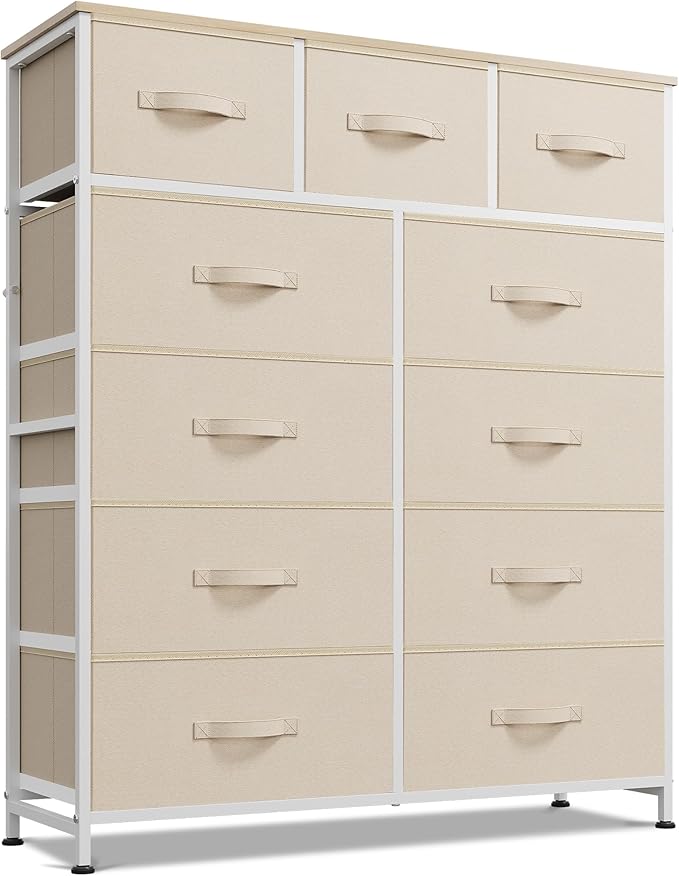 WLIVE Storage Organizer Unit with 11 Fabric Bins, Storage Drawers Organizer with Steel Frame, Tall Storage Tower Organizaton for Living Room, Hallway, Office, Cream White by WLIVE