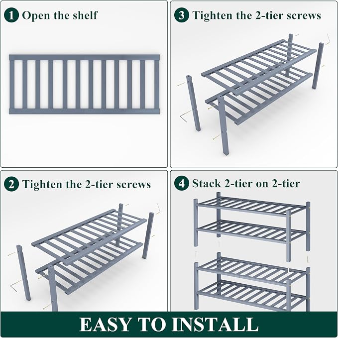 Smiry Shoe Rack, 4 Tier Thick Bamboo Shoe Organizer, Stackable Free Standing Wooden Shoe Storage Shelf for Closet, Entryway, Front Door Entrance, Grey - Image 5