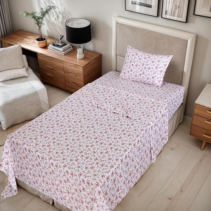 RUVANTI 100% Cotton Sheets – Twin XL Size Percale Bedding, Cooling & Breathable Floral Design, Durable with a Crisp, Soft & Comfortable Feel, 16" Deep Pocket, 3-Piece Set, Bouquet