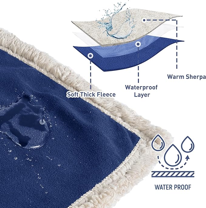 Catalonia Waterproof Blanket, Washable Leakproof Bed Cover for Couples, Reversible Protector Blanket for Bed Couch Sofa, 50X60 inches, Navy