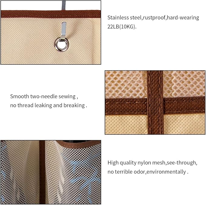 KEEPJOY Over The Door Shoe Organizer,Hanging Shoe Organizer 12 Mesh Pockets Shoe Organizer for Closet,Works Well for Men and Woman Kids Shoes Storage, 57.5×12.6inch(Beige) - Image 7