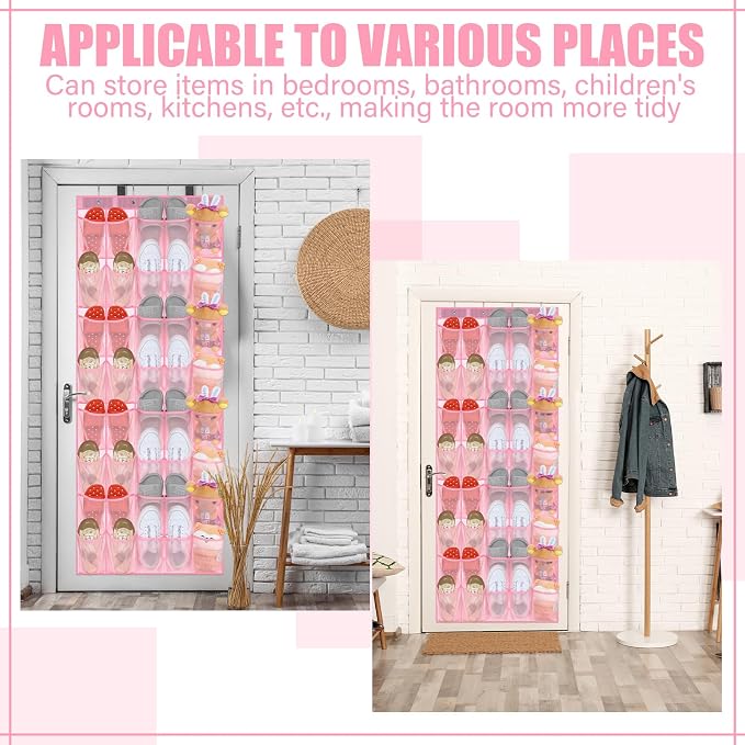 Windyun 40 Over the Door Shoe Organizer Large Breathable Mesh Pockets Pink Hanging Shoe Rack for Closet Behind Door Hanger Storage Holder Nonslip Hooks for Women Entryway Bedroom Utility Room - Image 7