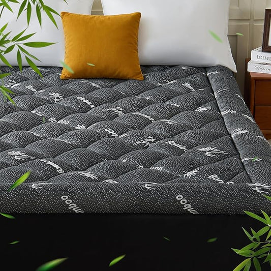 Twin Mattress Topper, Viscose Derived from Bamboo Thick Pillow Top Mattress Pad with Deep Pocket, Naturally Cooling for Hot Sleepers, Soft for Back Pain Relief, Premium Dark Grey