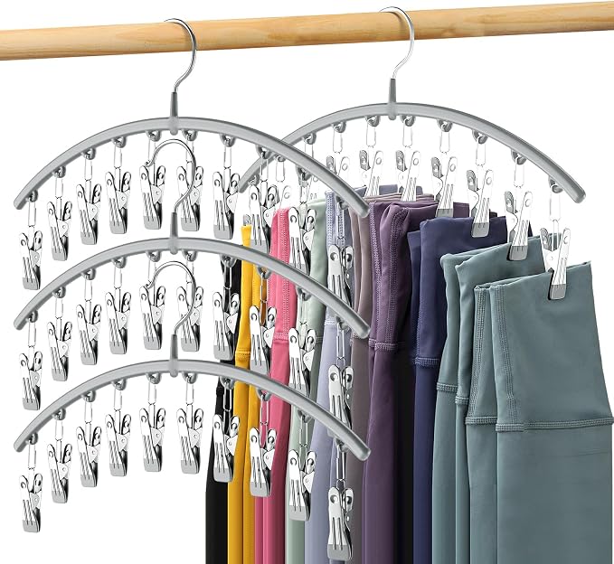 Volnamal Legging Organizer for Closet, Metal Yoga Pants Hanger w/Rubber Coated 4 Pack w/10 Clips Hold 40 Leggings, Hangers Space Saving Hanging for Closet Organizers and Storage-Gray by Volnamal