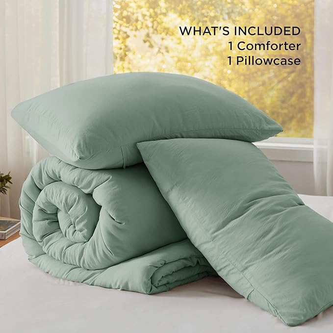 Bedsure Twin/Twin XL Comforter Set, Sage Green Soft Prewashed Bedding for All Seasons, 2 Pieces GentleSoft™ Bed Set, 1 Lightweight Comforter (68"x88") and 1 Pillowcase (20"x26")