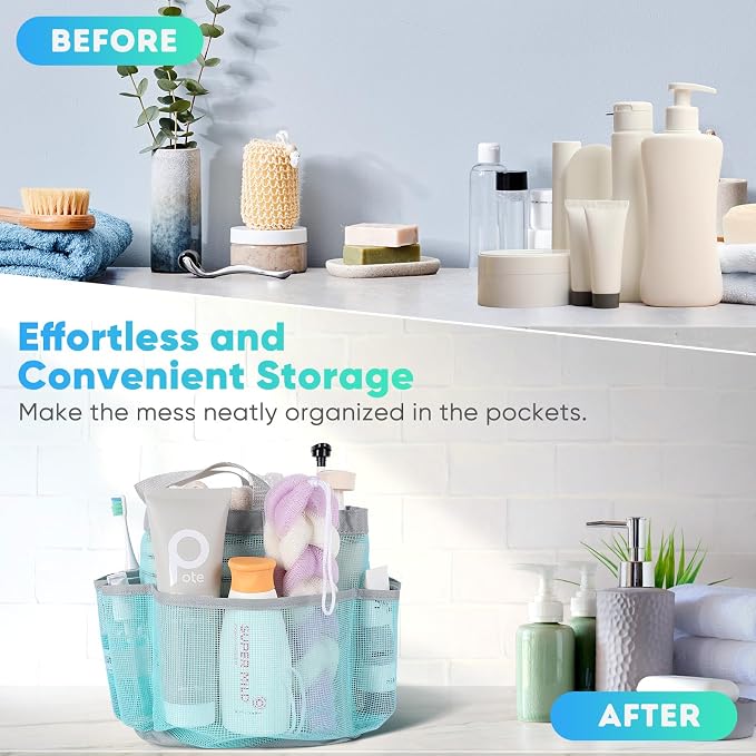 EUDELE Mesh Shower Caddy Portable, 8-Pocket Large Capacity, Quick Dry, Easy Clean, for Beach, Swimming, Gym, Travel - Image 7