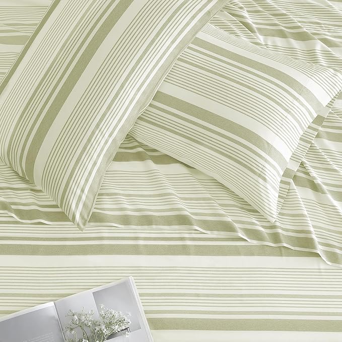 ClevaHome Classic Stripe Sheet Set - 3 Pieces Super Soft & Breathable Bed Sheet Set with Deep Pocket, Enhanced Comfort & Easy Care (Twin, Sage Stripe)
