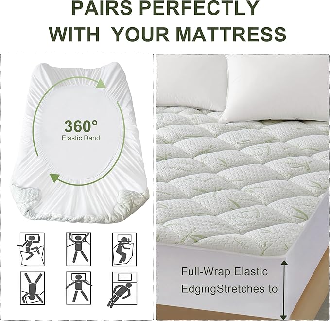 Full Size Mattress Protector - 100% Waterproof Pillow Top Pad, Quilted Cooling Topper, 8-21 Deep Pocket,Breathable Machine Washable for Hot Sleepers