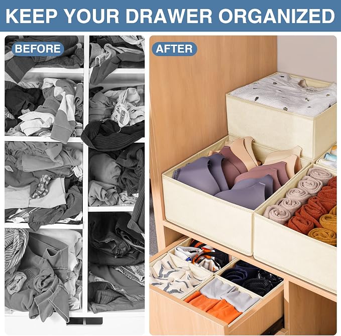 Criusia Drawer Organizer Clothes, 24 Pack Dresser Organizer Bins for Nursery Bedroom, Closet Organization and Storage Dividers for Clothing, Baby Clothes, Underwears, Socks (Beige) - Image 3