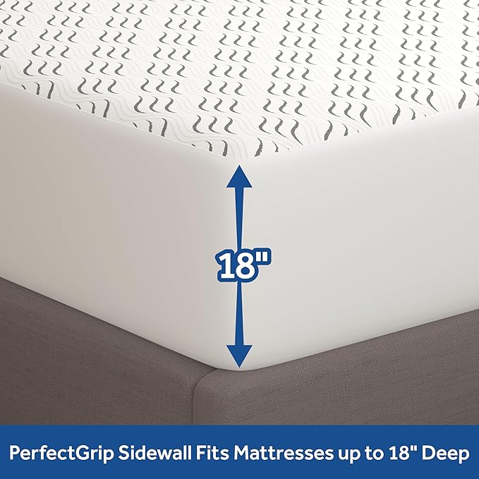 Sealy Flex Charcoal Mattress Cover Protector, Full- PerfectGrip Stretch Sidewalls Fitted, Waterproof