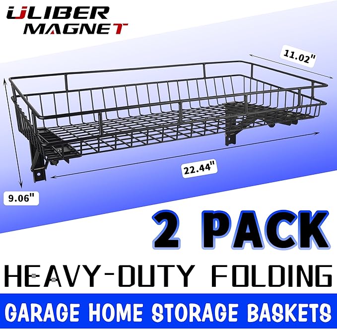 ULIBERMAGNET Large Folding Garage Shelf,Heavy Duty Wire Basket Storage Shelving,400LB Wall Mounted Storage DIY Folding Utility Racks for Garage, Office, Basement, Closet, Kitchen, Laundry - Image 6