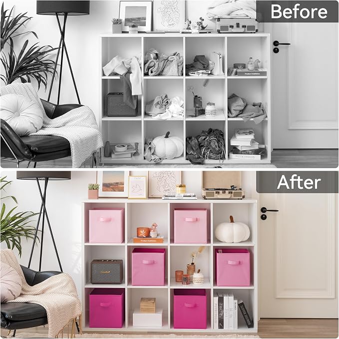GRANNY SAYS Pink Gradient Cube Storage Bins, 11 Inch Cube Storage Organizer, Fabric Collapsible Storage Bins with Handle, Storage Cubes for Shelves, Closet, 6-Pack - Image 8