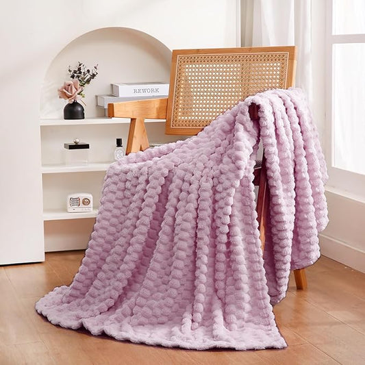 Puncuntex Light Purple Throw Blanket 50"??60" inches Fuzzy 3D Jacquard Decorative Flannel Fleece Super Soft Plush Cozy Blanket for Couch Sofa Chair Lightweight