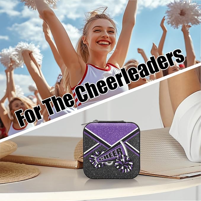 Cheerleader Travel Jewelry Case, Cheer Travel Jewelry Box for Women, Mini Jewelry Travel Case for Cheer Team, Cheerleader Gifts for Girls (Purple) - Image 4