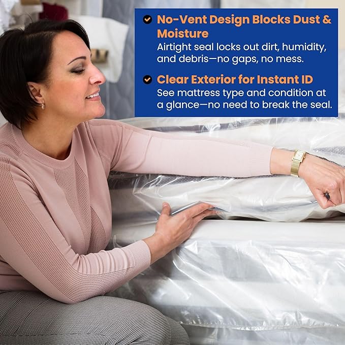 VICMORE Full Mattress Bag for Moving, Storage & Disposal – Clear Heavy-Duty 1.5 Mil Plastic Cover, Tear-Resistant & Dustproof, Recyclable (Fits Full/Double Beds)