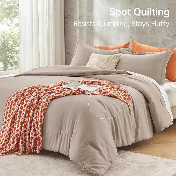 MUXHOMO Full Comforter Sets, All Season Ultra Soft Down Alternative Bedding - 3 Piece Lightweight Bed Set Includes 1 Comforter (82"x86") and 2 Pillow Shams (20"x26"), Dark Linen