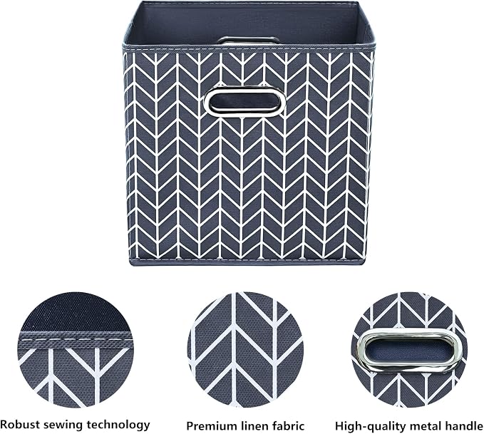 11 Inch Cube Storage Bins , Fabric Cube Organizer Bins with Handle, Foldable Cube Bins for Cloth or Accessary Storage, 11x11x11 Set of 3 (Gray Wave) - Image 7