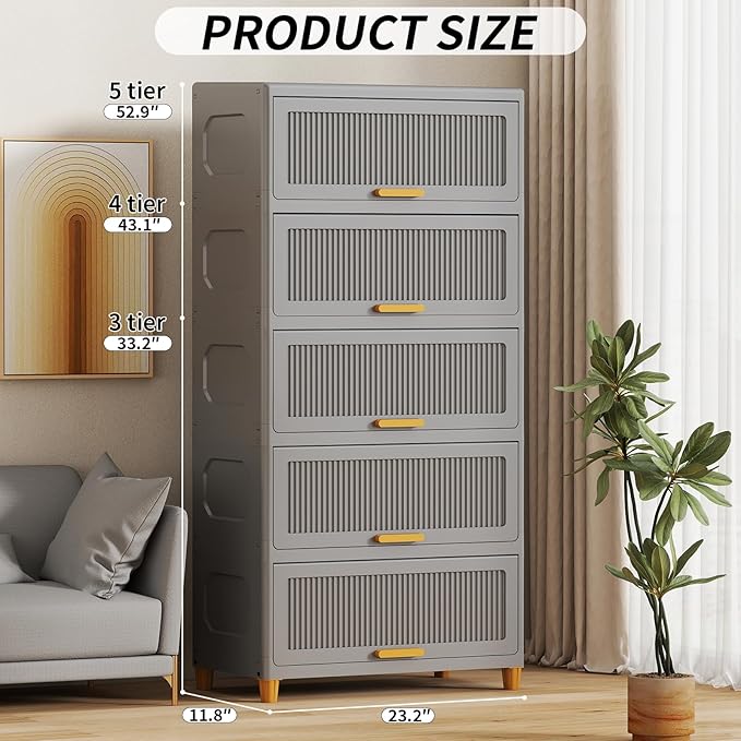 5 Tier Large Storage Bins with 1 Lid, 250QT Closet Organizers and Storage, Drawers Flip Open Large Plastic Storage Containers for Living Room, Office, Dorm (5 Tiers)