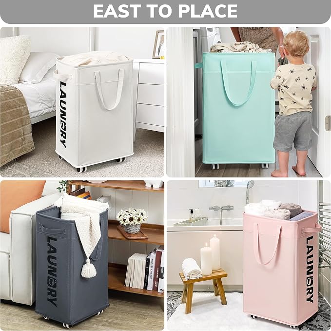 Goodpick Laundry Hamper with Wheels, 75L College Dorm Room Essentials, Clothes Hamper with Removable Wash Bag for Bedroom, Large Laundry Basket with Handle, White - Image 8