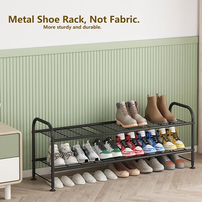 LINZINAR Shoe Rack 2 Tier Storage Organizer for Closet Entryway Metal Black - Image 5