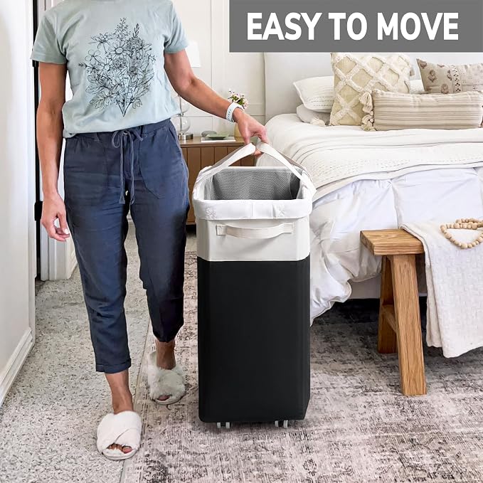 Goodpick Rolling Laundry Hamper with Wheels 75L, Black Laundry Hamper for Dirty Clothes, Collapsible Laundry Basket with Removable Wash, Black Laundry Basket with Wheels - Image 6