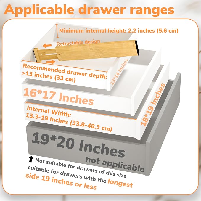 BAMEOS Drawer Divider,Expandable Bamboo Separators Adjustable Utensil Knife Fork Tool Kitchen Organizer, Clothes Fabric Drawer Organizer In Bathroom Bedroom Office, Cabinet Dresser Organizer 4-pack - Image 2