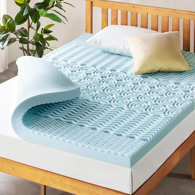 Mellow 4 Inch 5-Zone Memory Foam Mattress Topper, Cooling Gel Infusion, Dorm Essentials, Twin Blue