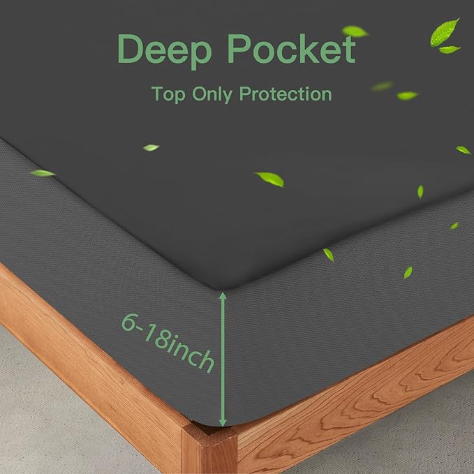 Sufdari Waterproof Mattress Protector Queen Size, Noiseless Mattress Cover with 18" Deep Pocket, Bed Bug Proof and Waterproof Fitted Sheets, Machine Washable Mattress Protectors Dark Gray