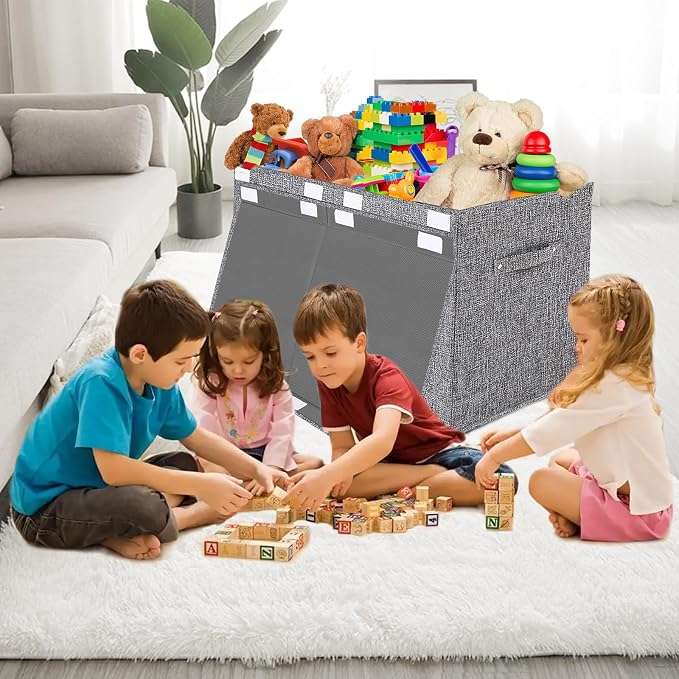 VERONLY Collapsible Toy Storage Bin with Lid, 82L Large Capacity - Gray Neutral Space-Saving Organizer for Playroom, Bedroom & Nursery, Foldable Design - Image 9