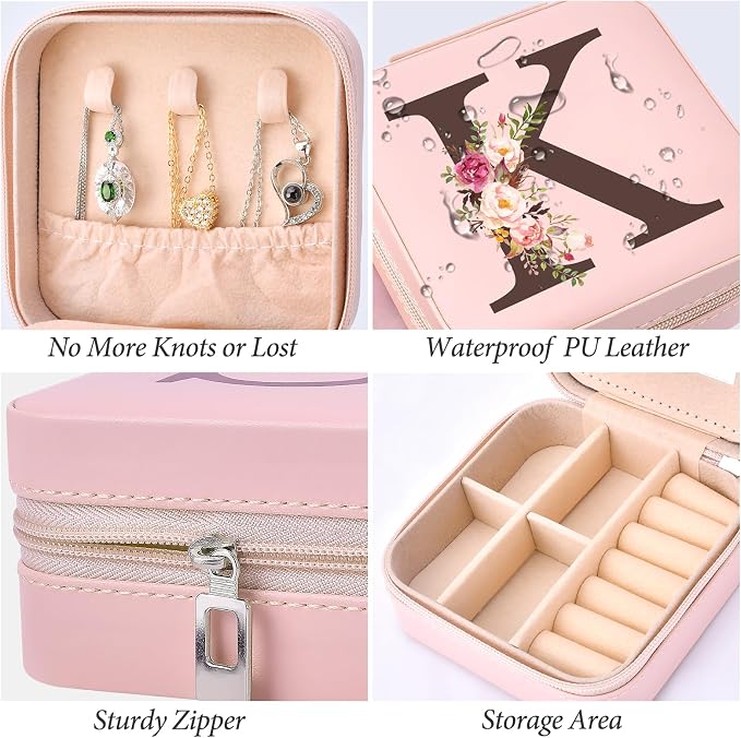 Inngeroo Christmas Gifts for Mom from Daughter Son, Personalized Birthday Giftware for Women, Mother Day Mom Gifts Small Travel Jewelry Box Travel Jewelry Organizer with Mirror, Initial K - Image 3
