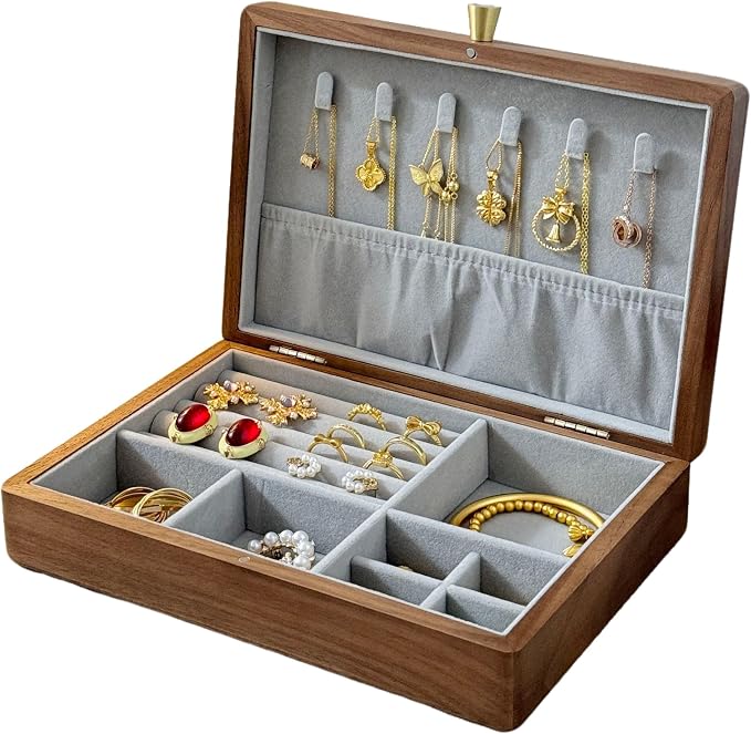 Bescott 1 Layer Solid Black Walnut Wooden Jewelry Box for Women Wood Vintage Organizer for Men Earrings Rings Necklaces Bracelet Watch Storage by Bescott