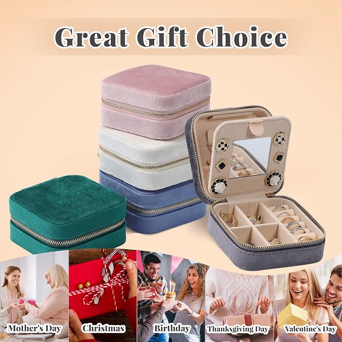 Dajasan Velvet Travel Jewelry Box, Mini Travel Jewelry Case, Small Portable Travel Jewelry Organizer Box with Mirror for Earrings Bracelets Rings Necklace (Grey) - Image 6