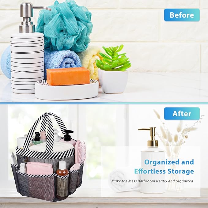 Attmu Mesh Shower Caddy Portable for College Dorm Room Camping Essentials, Shower Caddy Dorm with 9-Pockets, Large Capacity Hanging Basket Bathroom Bag for Toiletry, Swimming, Gym, Camp, Beach - Image 5