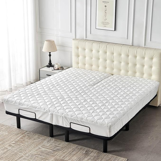 Kingnex Waterproof Quilted Split Top King Mattress Protector Pad for Adjustable Bed with Upper Flex 32-34 from Head Soft Padded Topper Noiseless Fitted Cover