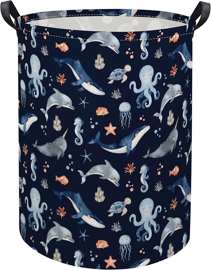 HIYAGON Ocean Baby Laundry Basket Baby Hamper for Nursery Girl Kids Soccer Hamper Cute Kids Toys Storage Bin Organizer Ocean Room Decor for Home(Blue Ocean) by HIYAGON