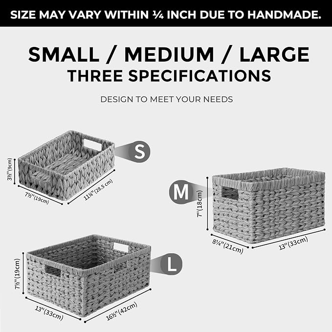 GRANNY SAYS Wicker Baskets for Storage, Waterproof Storage Baskets, Odorless Wicker Basket with Handles, Decorative Storage Containers, Gray Basket for Pantry Storage, 2-Pack - Image 5