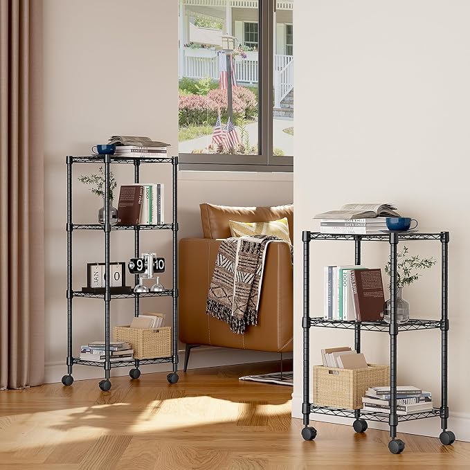 M MZG 4-Shelf Adjustable Heavy Duty Steel Wire Rack, Adjustable Storage Shelving Unit with Wheel for Kitchen, Garage, Laundry Black 11.8" D x 17.7" W x 40.8" H - Image 4