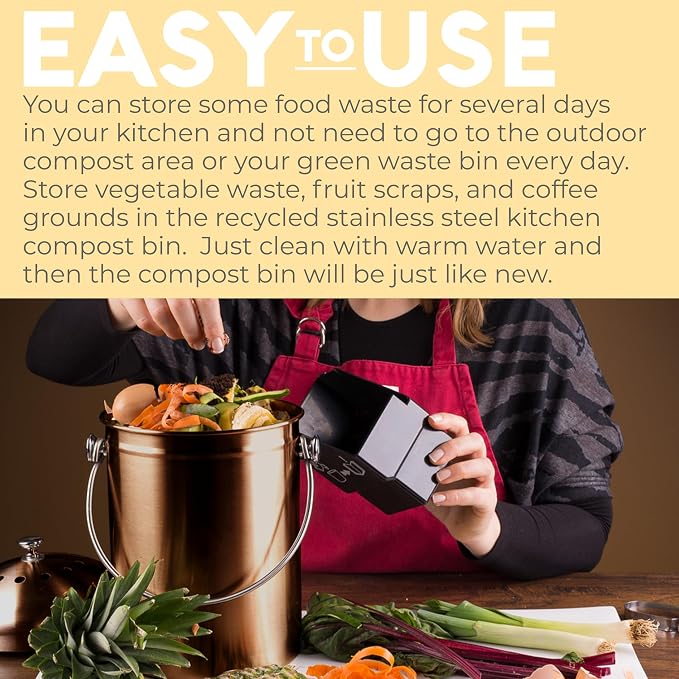 EPICA Countertop Compost Bin Kitchen | 1.3 Gallon | Odorless Composting Bin with Carbon Filters | Indoor Compost Bin with Lid | Stainless Steel Kitchen Composter for Food Scraps & Waste Recycling - Image 5