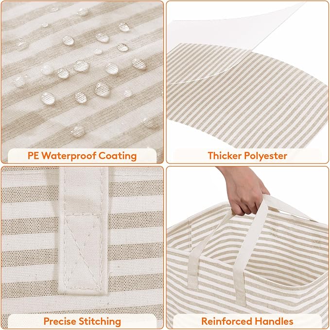 Lifewit 2PcsCesto Ropa Sucia de 80L, Cestos para la Ropa Sucia Grande Plegable e Impermeable con Asas Extensibles, Se Mantiene en Pie y es Fácil de Transportar, para Ropa, Toallas y Juguetes, Beige - Image 5