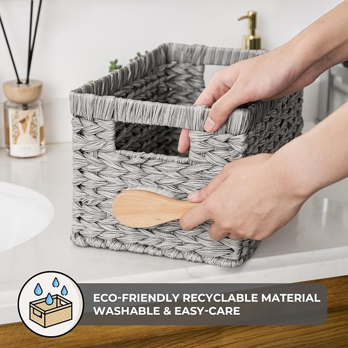 GRANNY SAYS Wicker Baskets with Handles - Gray Storage Baskets (2-Pack) for Organizing Cabinet, Coffee Table - Image 4