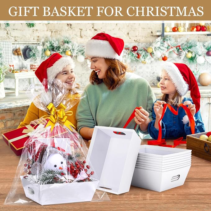 AFOROEOA 6PACK Baskets For Gifts Empty, 10x12”Thick White Gift Basket with 6 Bows 6 Bags Empty Gift Baskets for Christmas, Valentine’s Day, Easter, Birthdays, Valentine’s Day Wrapping Gift - Image 6