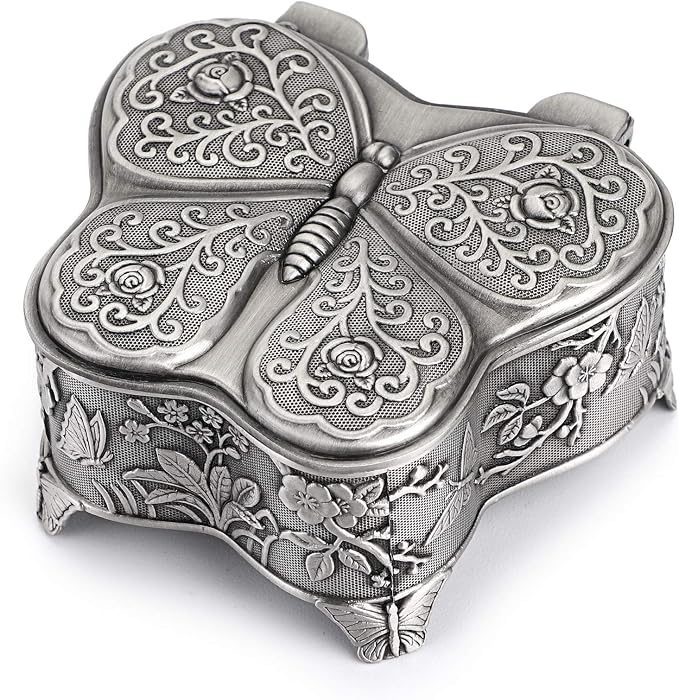 Hipiwe Vintage Metal Jewelry Trinket Box - Butterfly Shape Jewelry Organizer Treasure Chest Ring Holder, Earrings Necklace Storage Box Keepsake Box for Women by Hipiwe