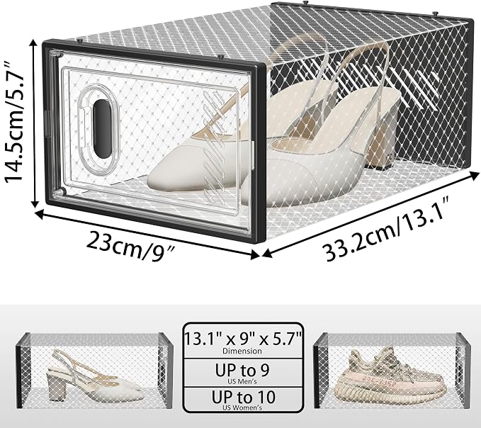 SIMPDIY Shoe Storage, 12 Pack Shoe Organizer for Closet, Shoe Boxes Clear Plastic Stackable Shoe Containers with Lids for Size 10, Black - Image 3