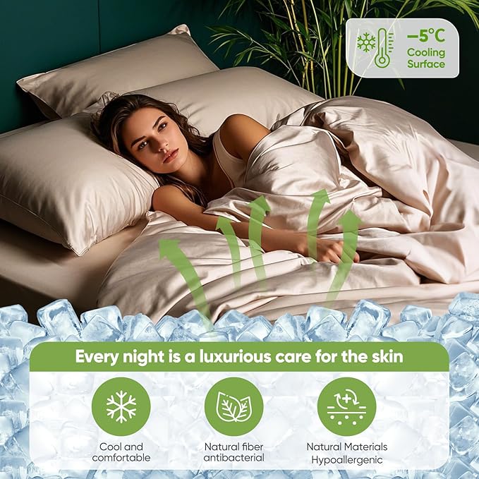 TWK Luxury Sheet Set, Genuine 100% Organic Viscose Derived from Bamboo, Cooling & Breathable, Silky Soft, Bedding Sheets & Pillowcases (Sand, California King(72 * 84 * 18inch))