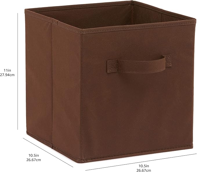 Amazon Basics Collapsible Fabric Storage Bins with Handles, Cube Organizer, Lightweight Fabric, 10.5"x10.5"x11", Brown, 6-Pack - Image 6