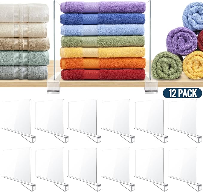 BAUMFEUER 12 Pack Clear Acrylic Shelf Dividers for Closet Shelf Organizer of Bedroom Kitchen Office Bathroom Organizer for Clothes Books Hats and Handbags by BAUMFEUER