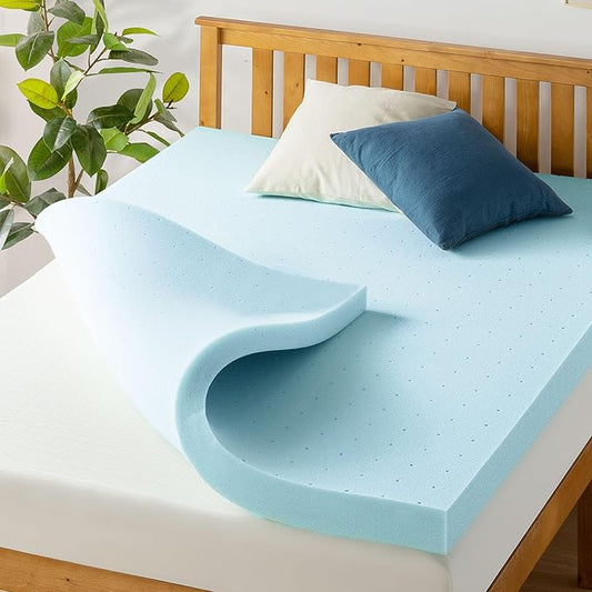 Best Price Mattress 4 Inch Ventilated Memory Foam Mattress Topper, Cooling Gel Infusion, CertiPUR-US Certified, Dorm Essentials, Short Queen